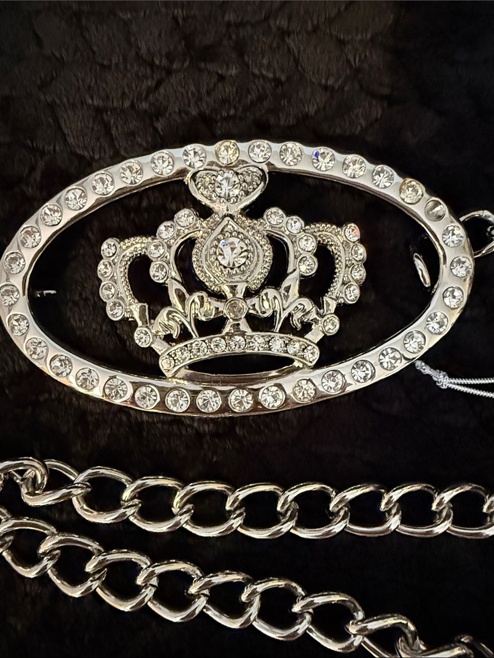 bebe Silver Crystal Crown Chain Belt - Picture 2 of 2